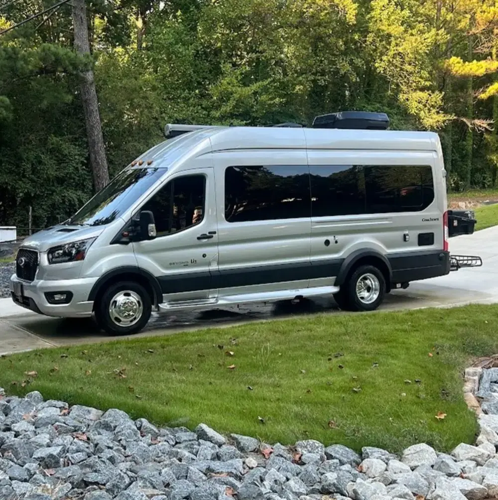 Silver Ford Transit van after exterior detail in Atlanta Georgia